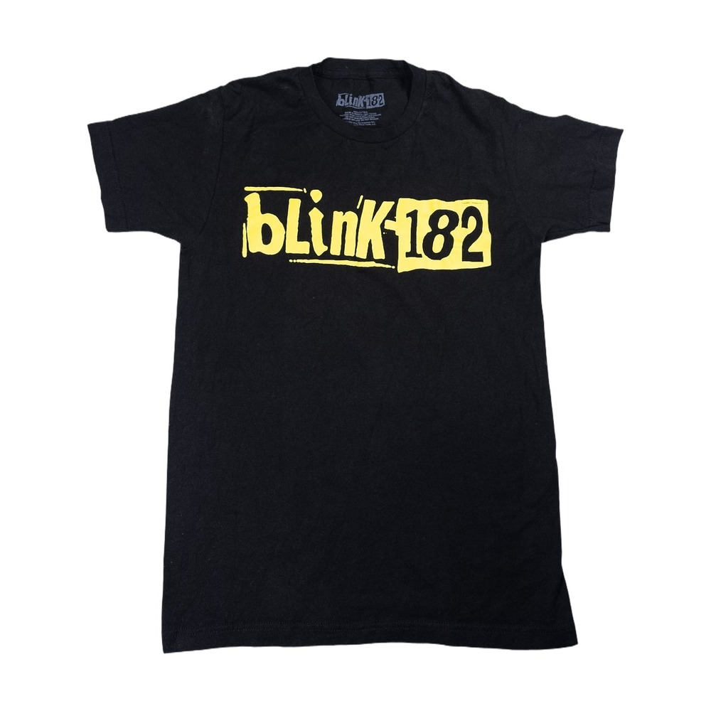 Blink-182 T Shirt Mens Size S Black Excellent Yellow Logo Graphic Band Tee
